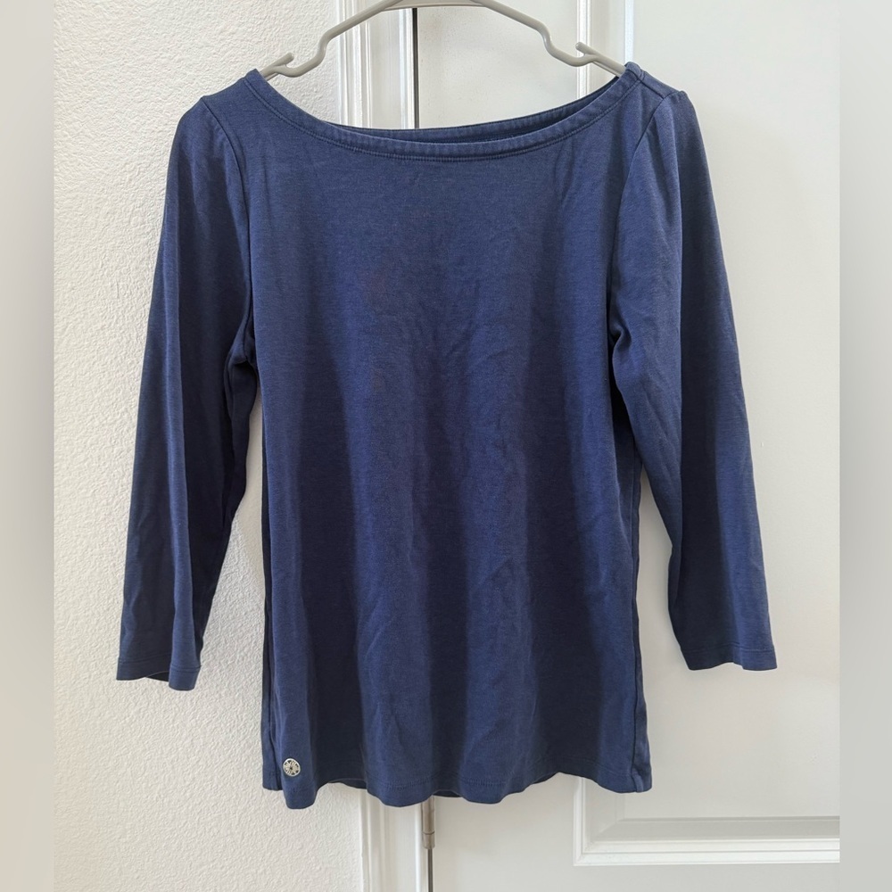 Lilly Pulitzer Halee Boat-Neck Top Size Medium "True Navy" Nautical